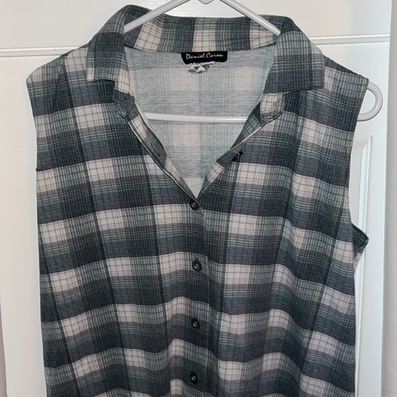 Daniel Caron Green Plaid Button Down Blouse Size M - Picture 2 of 3